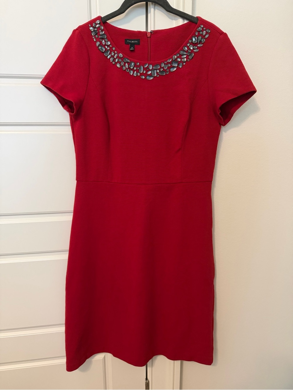 Talbots Red Jewel-Neck Short Sleeve Sheath Dress